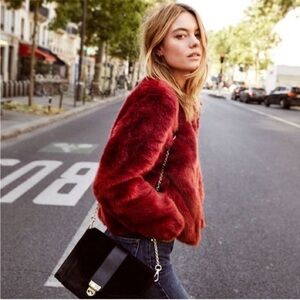 RARE Sézane Lio Fur Jacket in Grenade Sz 6/38